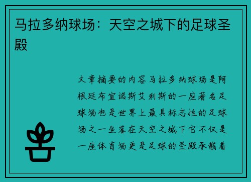 马拉多纳球场：天空之城下的足球圣殿